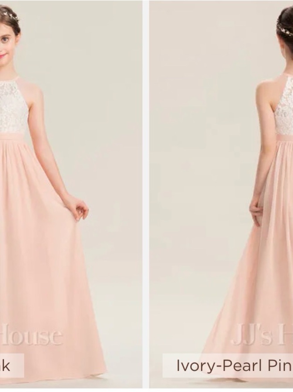 JJs House Ivory and Pearl Pink Lace Halter Flower Girl Dress